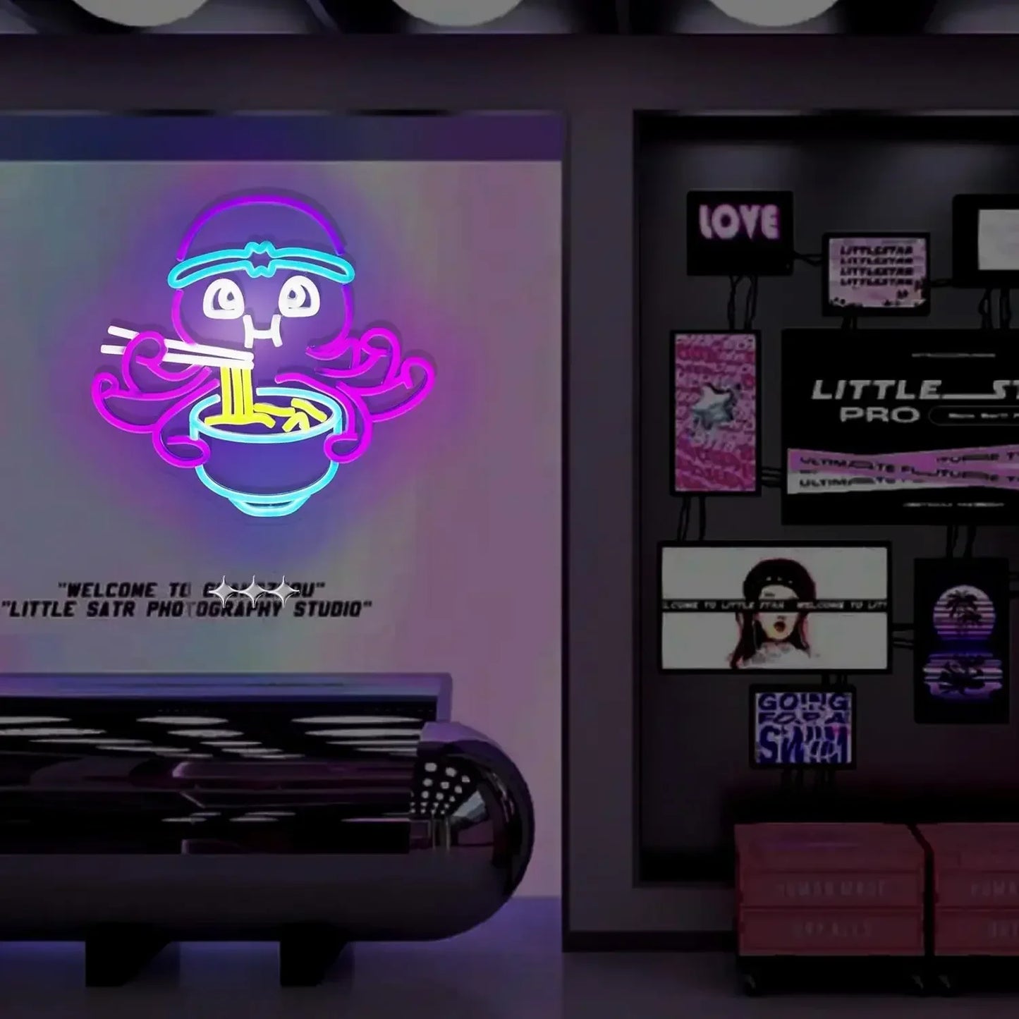 Octopus Eat Ramen LED Neon Light for Wall Decor