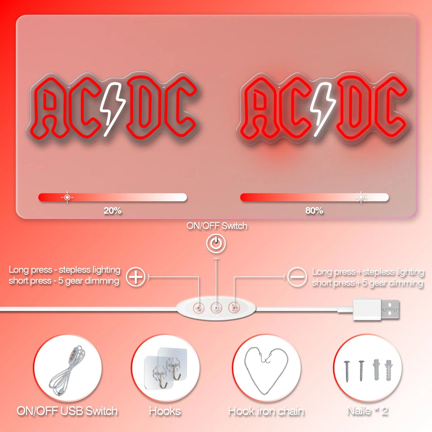 AC/DC neon LED sign for AC/DC BAND FANS
