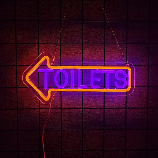 Toilets Neon Sign / Arrow Led Icon Direction Prompt