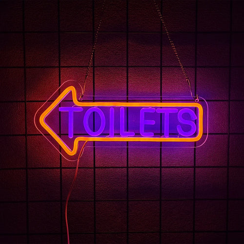 Toilets Neon Sign / Arrow Led Icon Direction Prompt