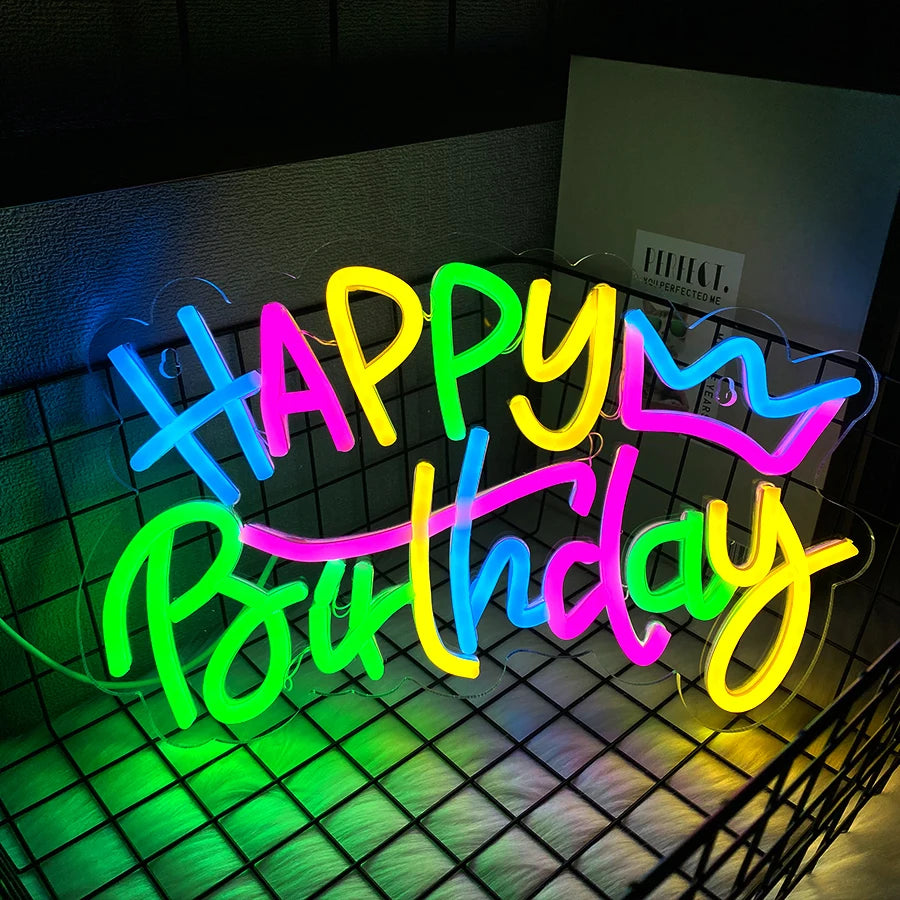 Happy Birthday Neon Sign For Wall Decor / Party