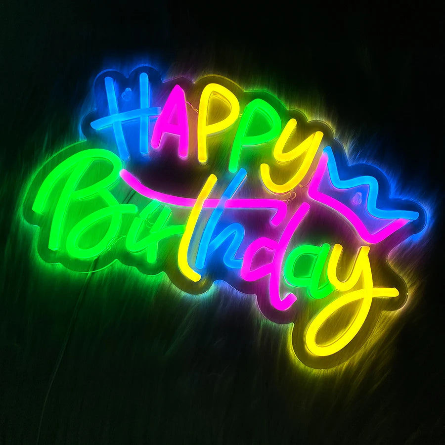 Happy Birthday Neon Sign For Wall Decor / Party