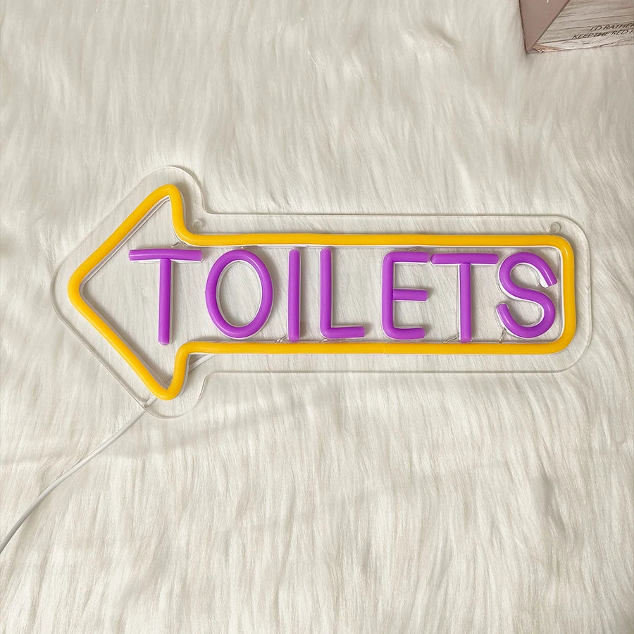 Toilets Neon Sign / Arrow Led Icon Direction Prompt