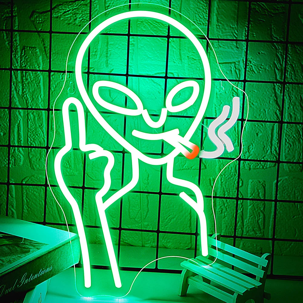 Alien Neon Sign Green LED Light for Wall Decor /Man Cave / Bar /Pub