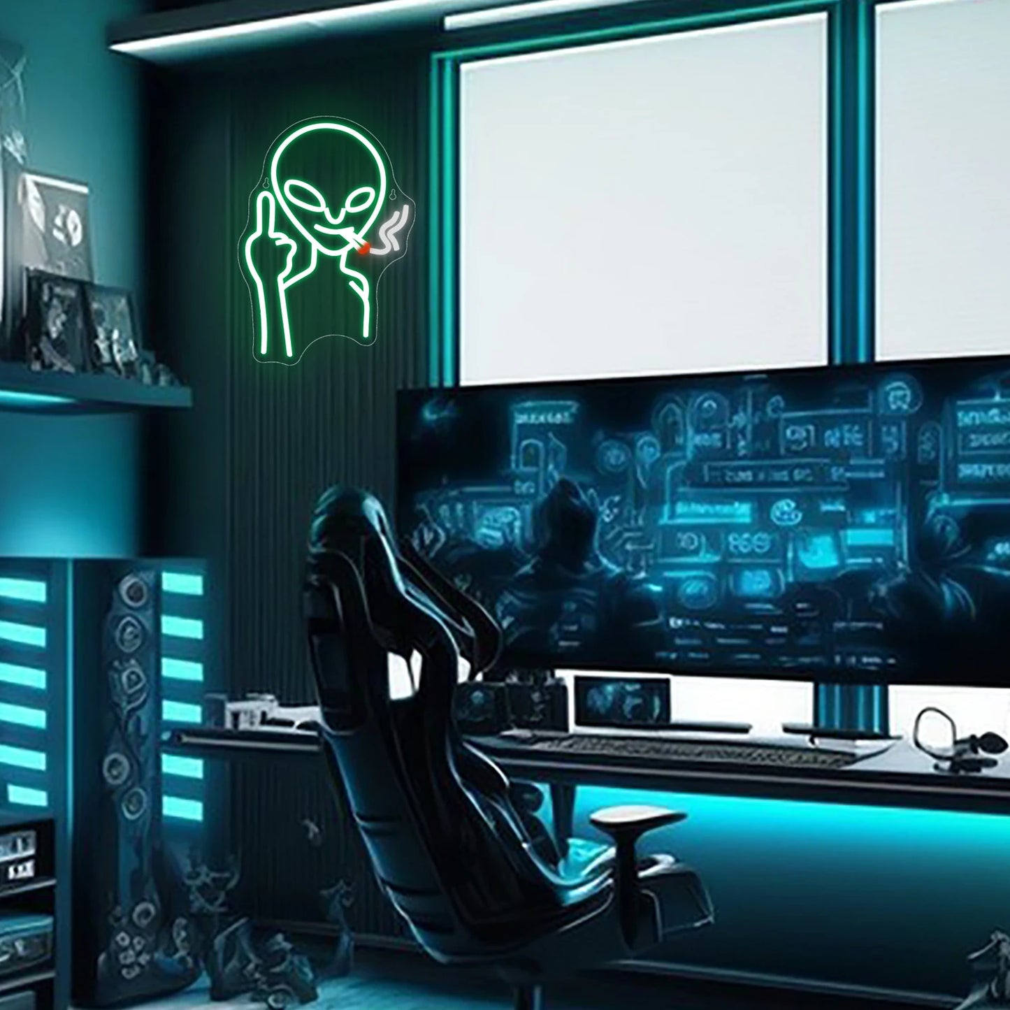 Alien Neon Sign Green LED Light for Wall Decor /Man Cave / Bar /Pub