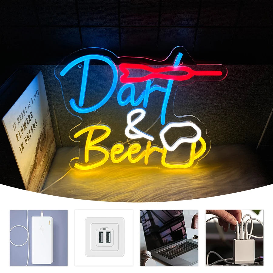 Dart And Beer Neon Sign