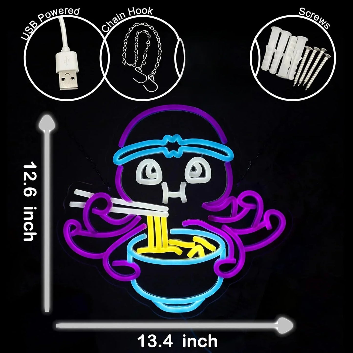 Octopus Eat Ramen LED Neon Light for Wall Decor