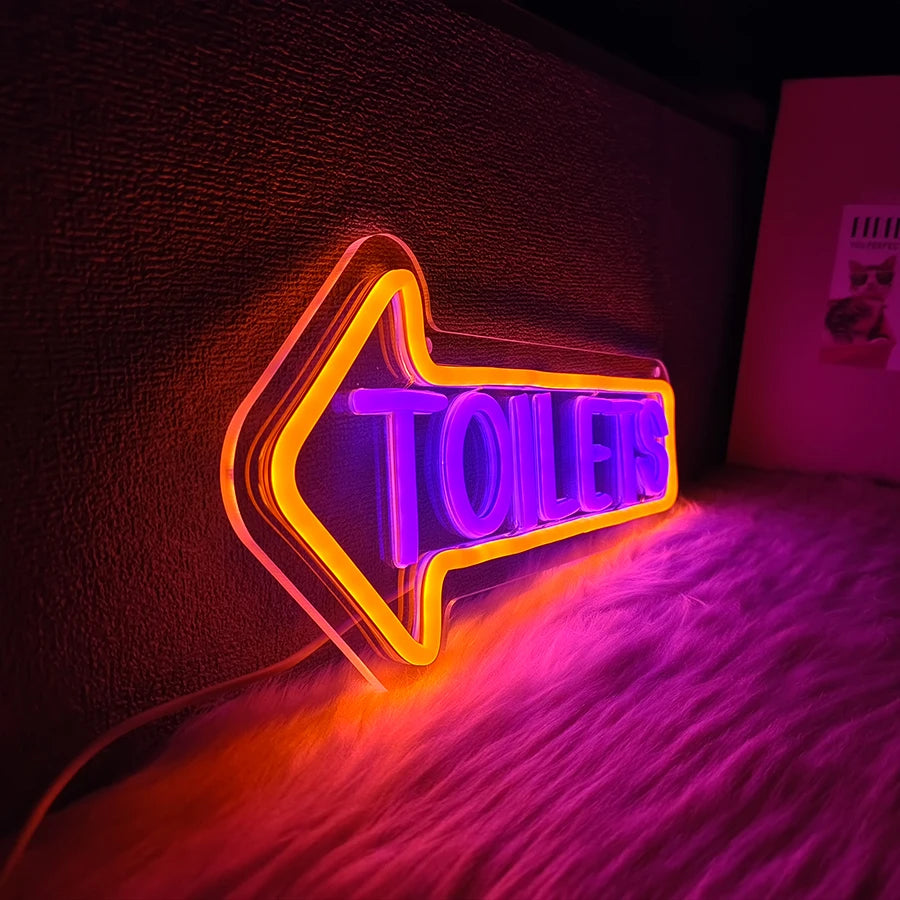 Toilets Neon Sign / Arrow Led Icon Direction Prompt
