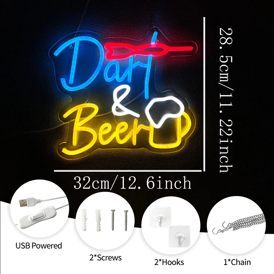 Dart And Beer Neon Sign
