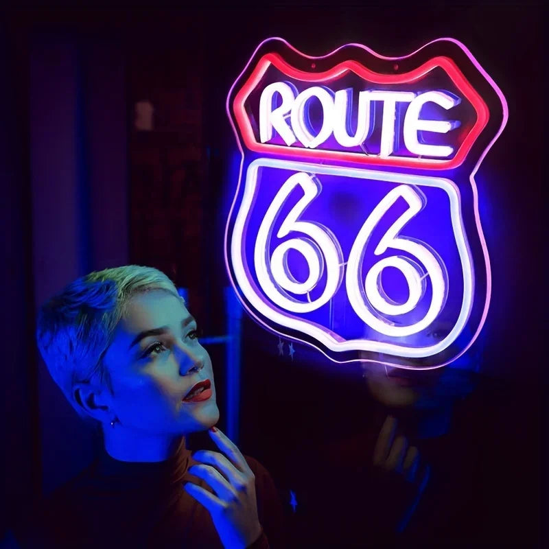 Route 66 Neon Sign Historic US High Way