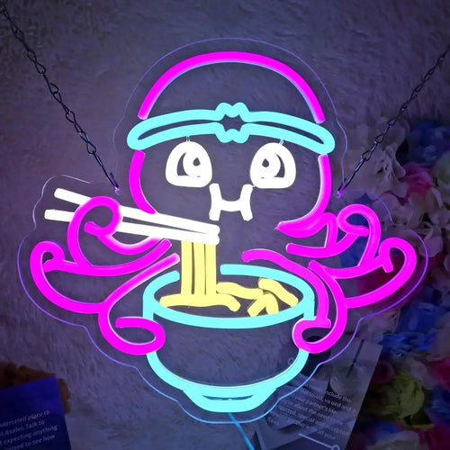 Octopus Eat Ramen LED Neon Light for Wall Decor