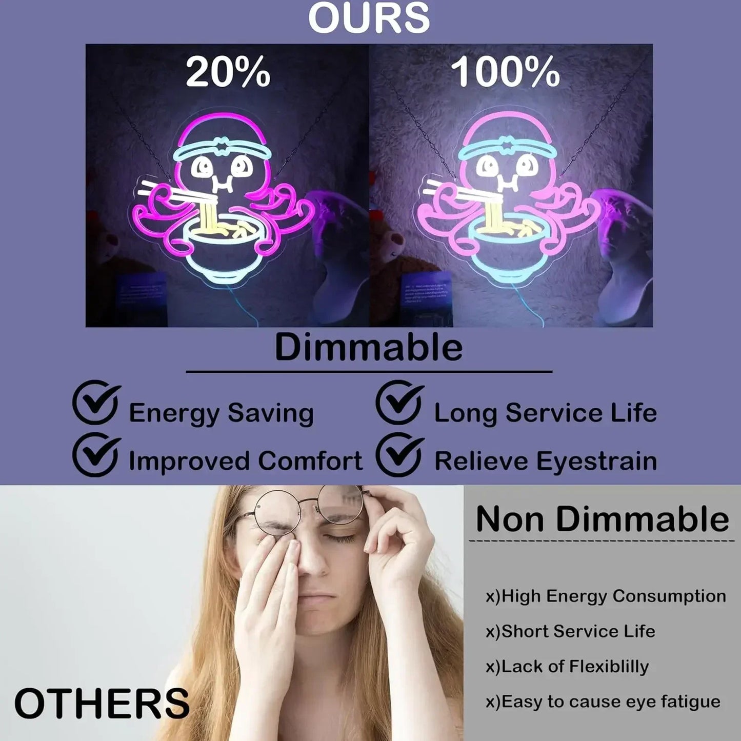 Octopus Eat Ramen LED Neon Light for Wall Decor