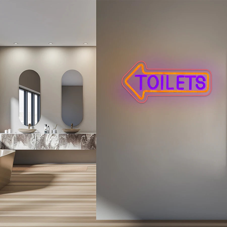 Toilets Neon Sign / Arrow Led Icon Direction Prompt